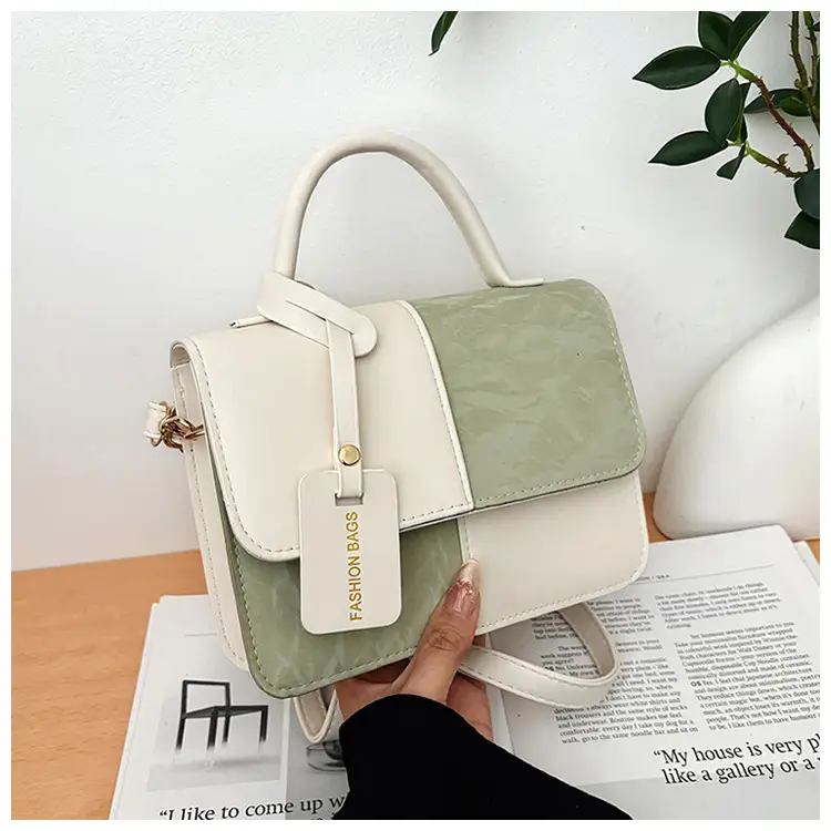 Women Spliced Texture Bag White Green One Shoulder — feature 20