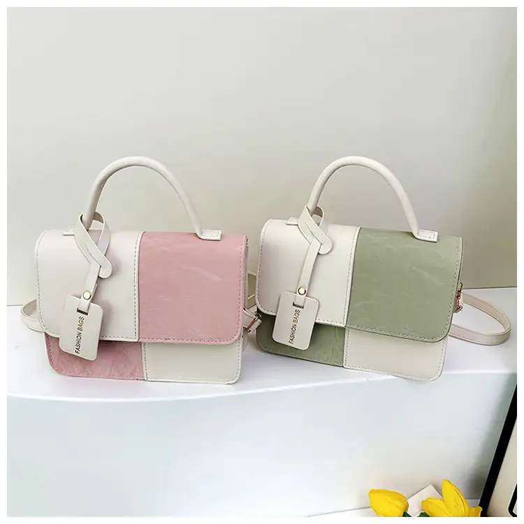 Women Spliced Texture Bag White Green One Shoulder — feature 27