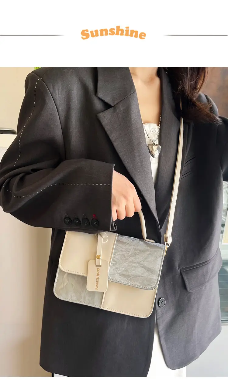 Women Spliced Texture Bag White Green One Shoulder — feature 3