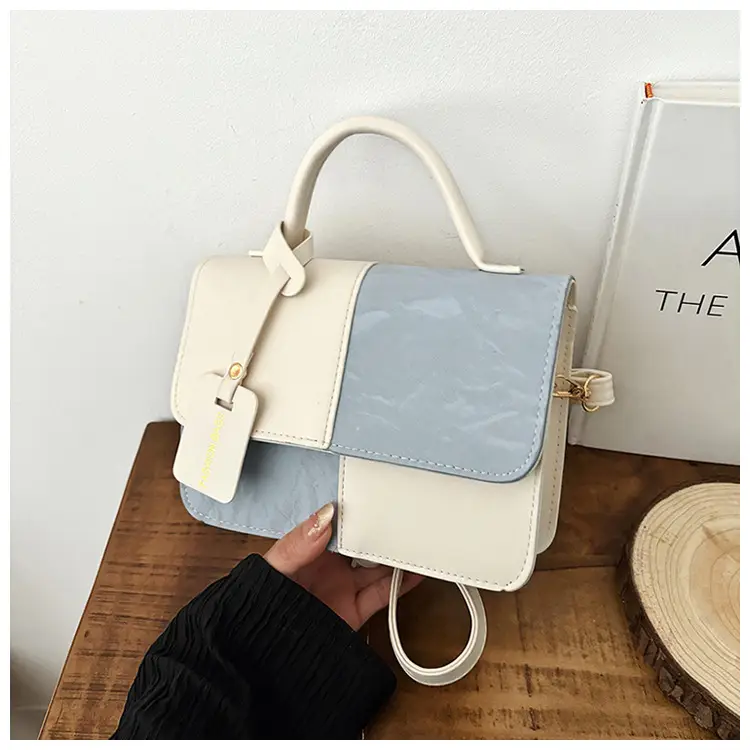 Women Spliced Texture Bag White Green One Shoulder - Image 2
