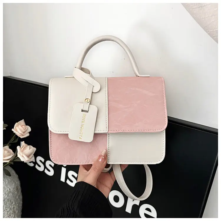 Women Spliced Texture Bag White Green One Shoulder - Image 3