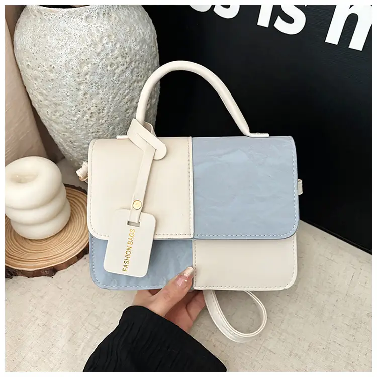 Women Spliced Texture Bag White Green One Shoulder - Image 4