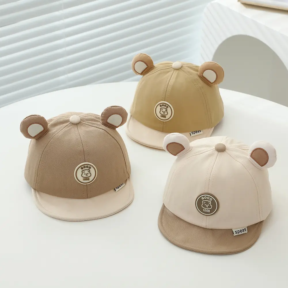 Cute Bear Cap Set for Girls Boys Soft Edge Spring Summer