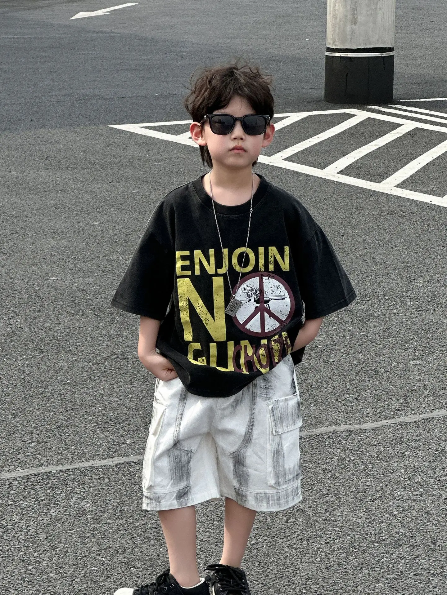 Boys Black Graphic Cotton T-Shirt Summer 2025