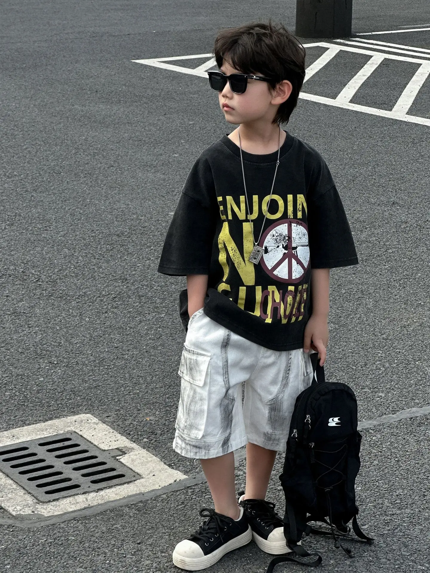 Boys Black Graphic Cotton T-Shirt Summer 2025