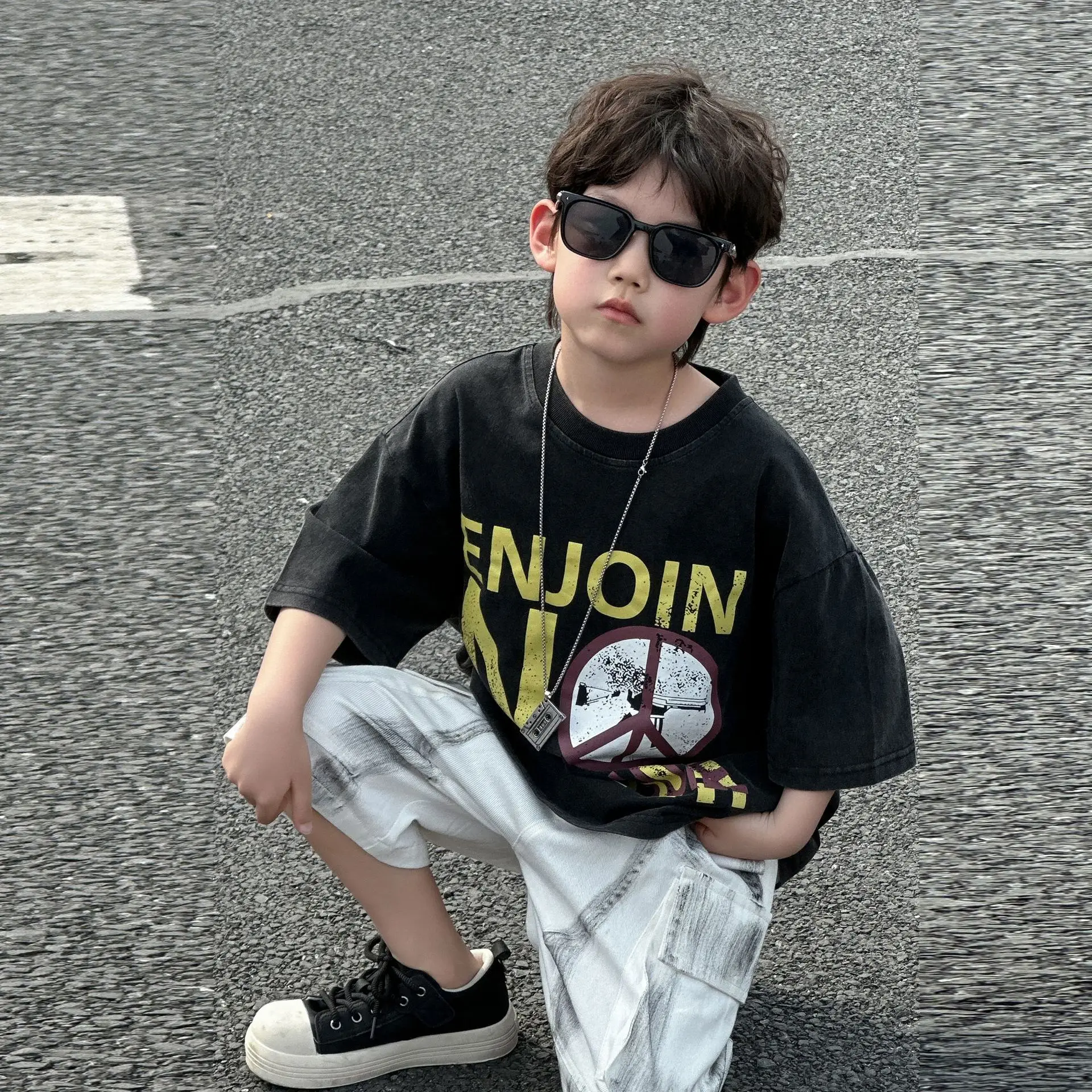 Boys Black Graphic Cotton T-Shirt Summer 2025 — feature 12