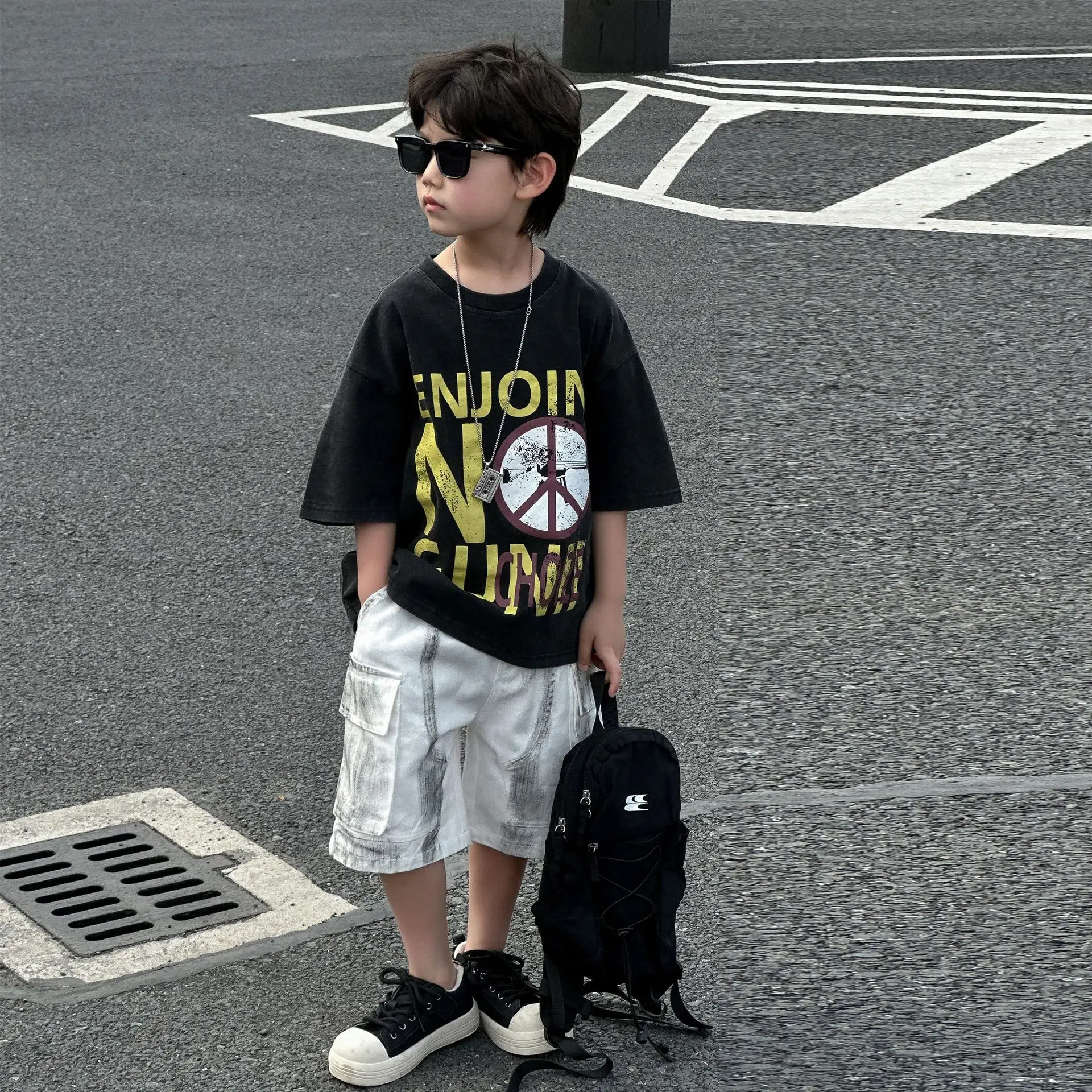 Boys Black Graphic Cotton T-Shirt Summer 2025 — feature 7