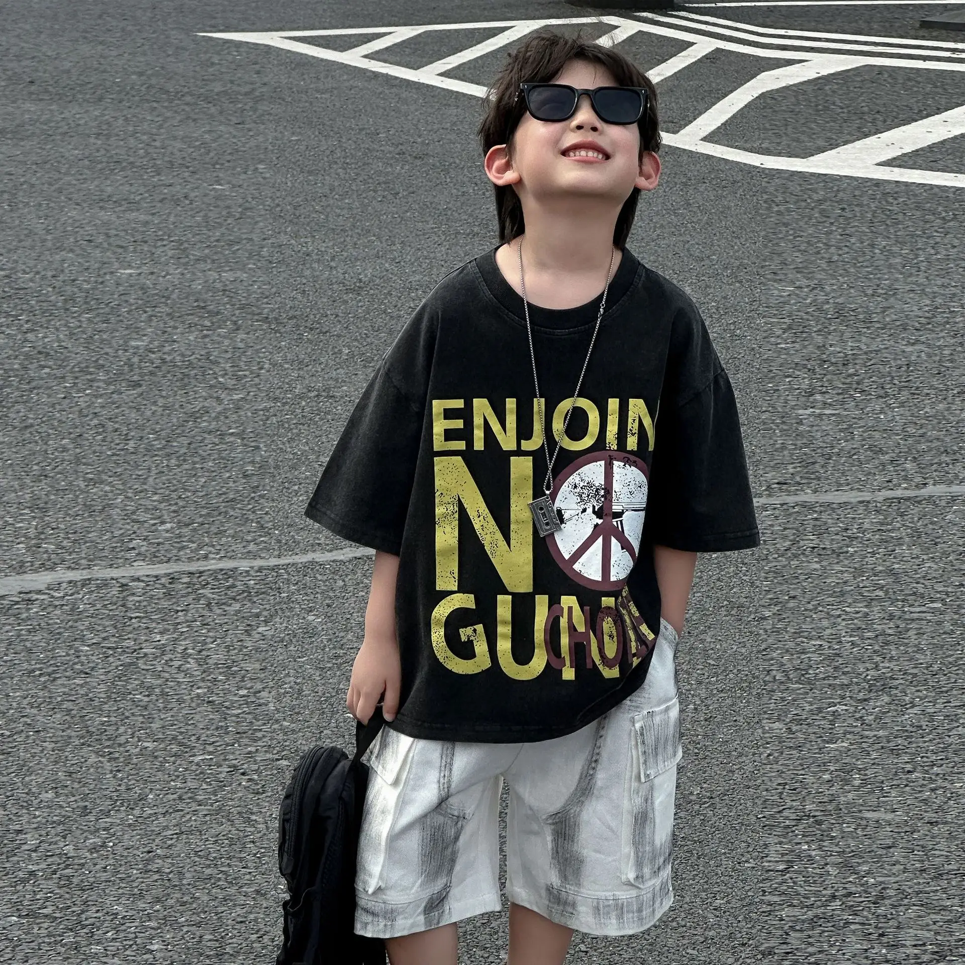 Boys Black Graphic Cotton T-Shirt Summer 2025 — feature 8