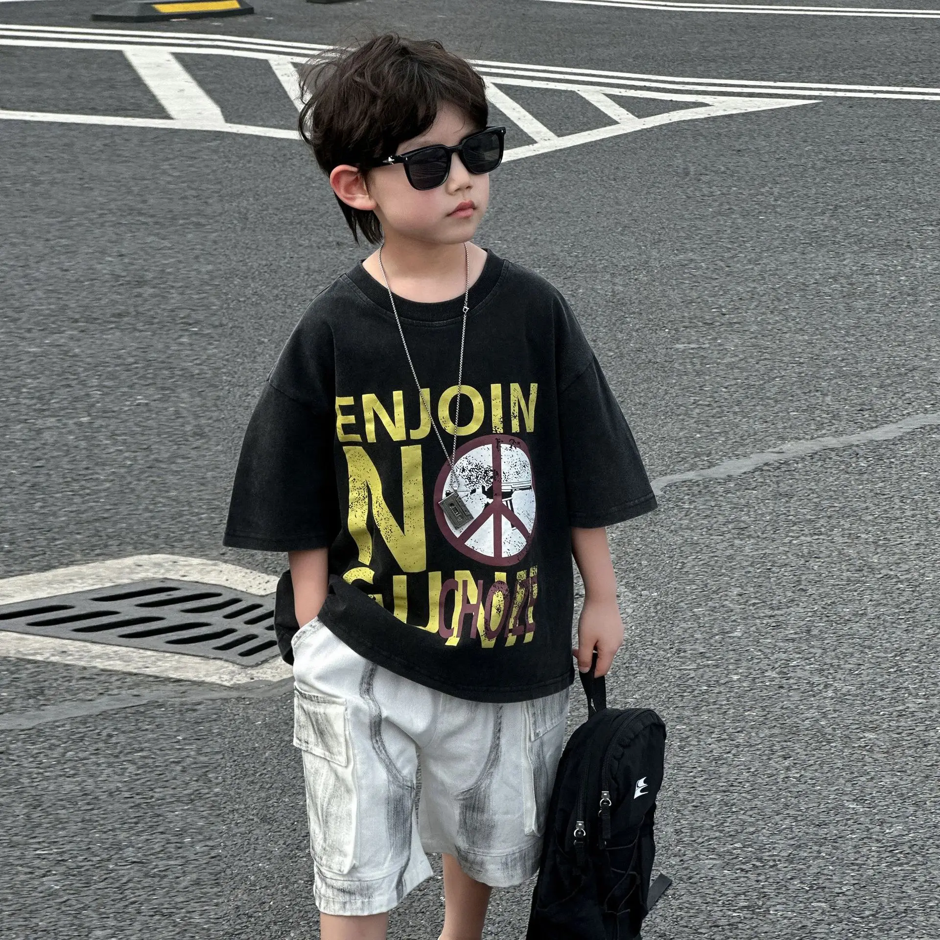 Boys Black Graphic Cotton T-Shirt Summer 2025 — feature 9