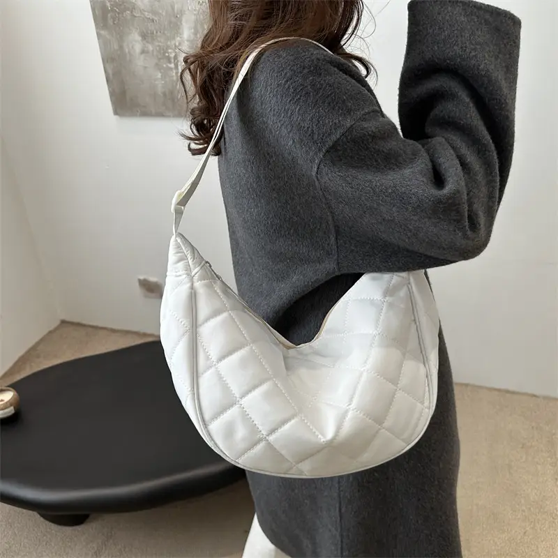 White Quilted Shoulder Bag for Women Large Capacity