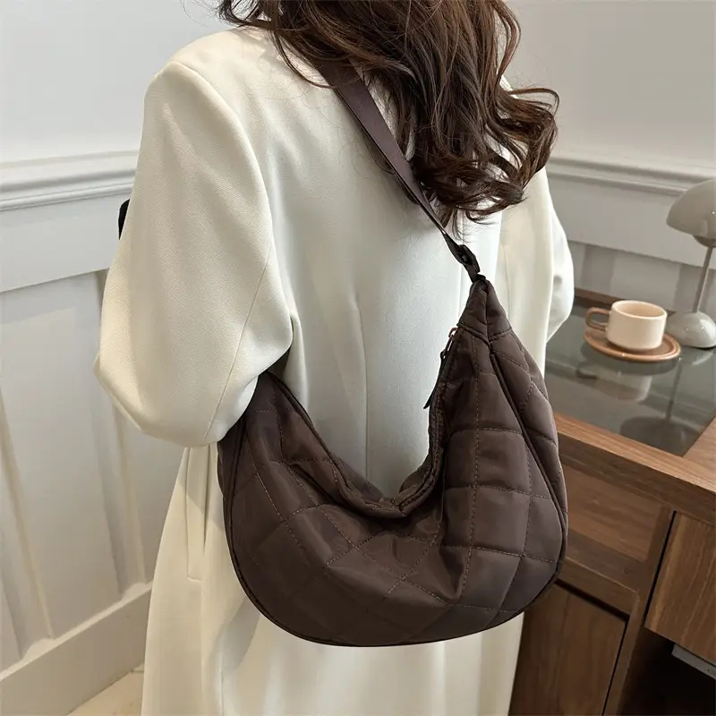 White Quilted Shoulder Bag for Women Large Capacity