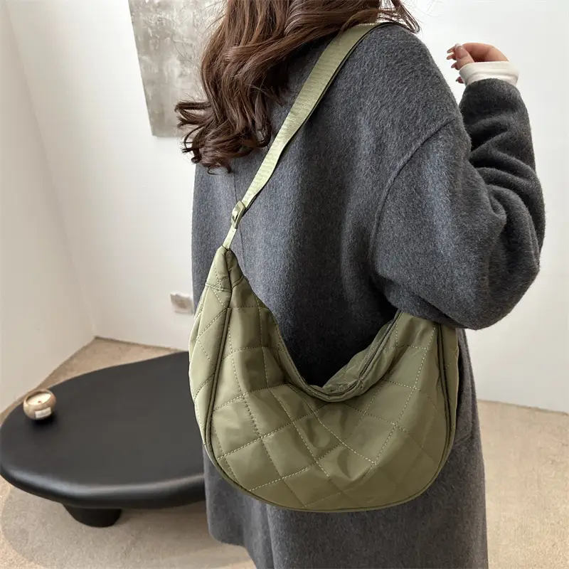 White Quilted Shoulder Bag for Women Large Capacity