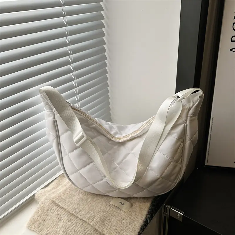 White Quilted Shoulder Bag for Women Large Capacity