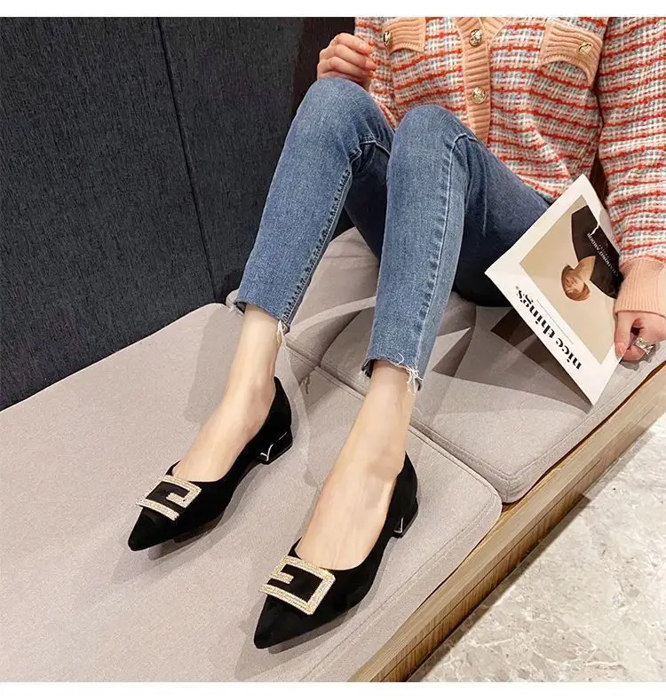Thick-Heeled Women's Shoes 2026 New Spring and Autumn Pointed Toe Shallow High Heels Comfortable Suede Professional Black Work Shoes — feature 4