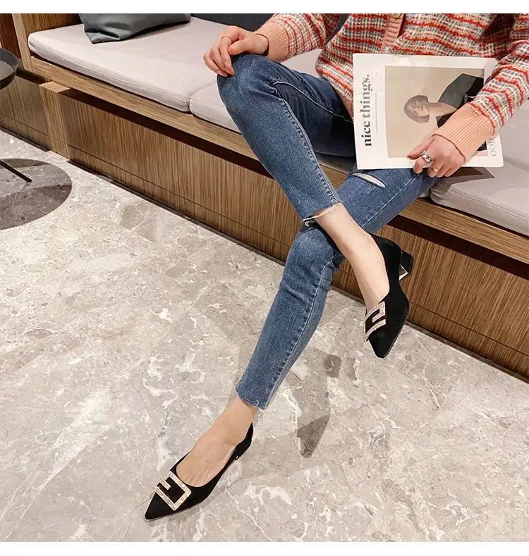 Thick-Heeled Women's Shoes 2026 New Spring and Autumn Pointed Toe Shallow High Heels Comfortable Suede Professional Black Work Shoes — feature 6