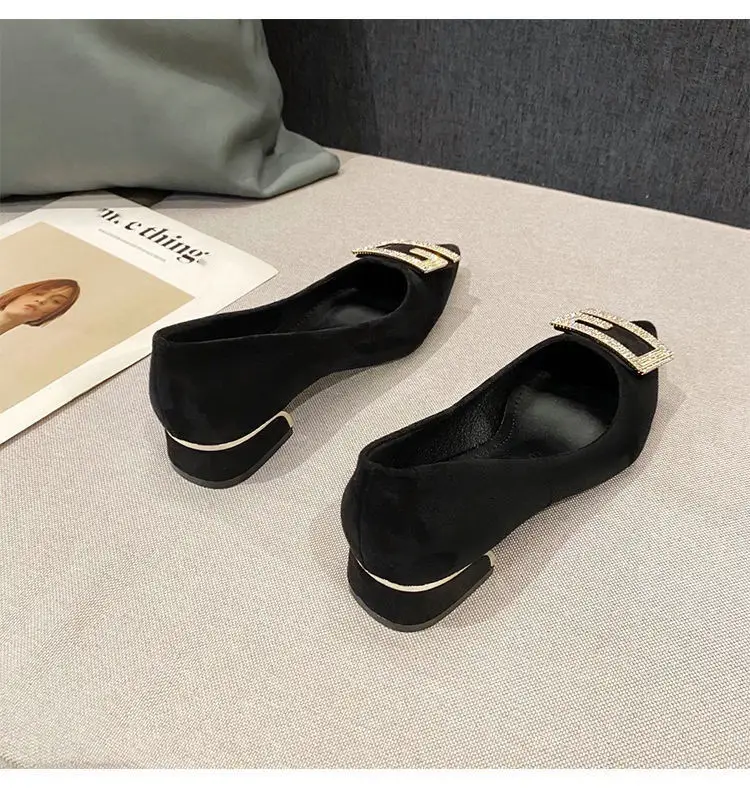 Thick-Heeled Women's Shoes 2026 New Spring and Autumn Pointed Toe Shallow High Heels Comfortable Suede Professional Black Work Shoes — feature 9
