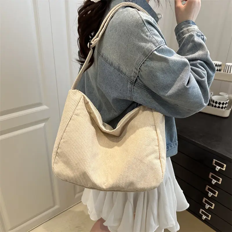 New Style Relaxed Corduroy Shoulder Bag for Women Large Capacity Crossbody Bag Korean Fashion Commuter Tote Bag Trendy Luggage and Leather Goods - Image 9