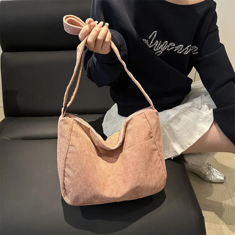 New Style Relaxed Corduroy Shoulder Bag for Women Large Capacity Crossbody Bag Korean Fashion Commuter Tote Bag Trendy Luggage and Leather Goods - Image 10