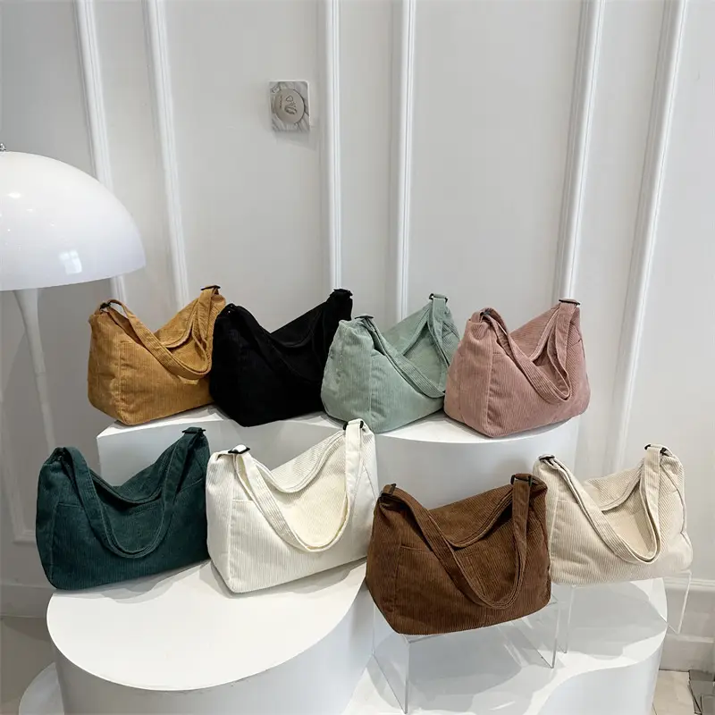 New Style Relaxed Corduroy Shoulder Bag for Women Large Capacity Crossbody Bag Korean Fashion Commuter Tote Bag Trendy Luggage and Leather Goods - Image 12