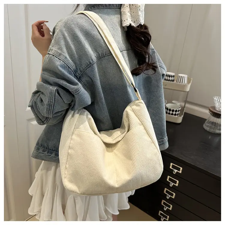 New Style Relaxed Corduroy Shoulder Bag for Women Large Capacity Crossbody Bag Korean Fashion Commuter Tote Bag Trendy Luggage and Leather Goods — feature 13