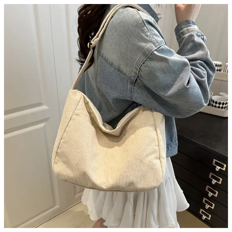 New Style Relaxed Corduroy Shoulder Bag for Women Large Capacity Crossbody Bag Korean Fashion Commuter Tote Bag Trendy Luggage and Leather Goods — feature 14