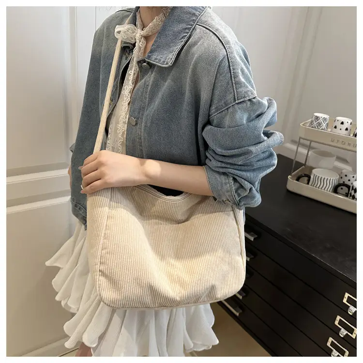 New Style Relaxed Corduroy Shoulder Bag for Women Large Capacity Crossbody Bag Korean Fashion Commuter Tote Bag Trendy Luggage and Leather Goods — feature 15