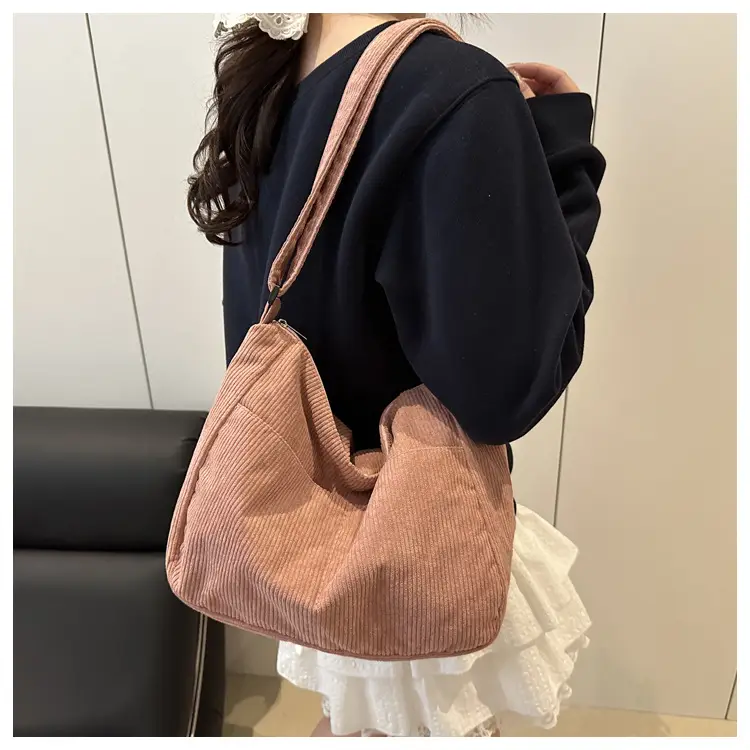 New Style Relaxed Corduroy Shoulder Bag for Women Large Capacity Crossbody Bag Korean Fashion Commuter Tote Bag Trendy Luggage and Leather Goods — feature 16