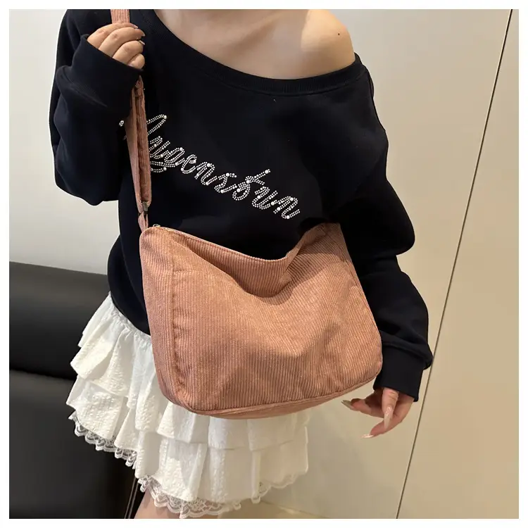 New Style Relaxed Corduroy Shoulder Bag for Women Large Capacity Crossbody Bag Korean Fashion Commuter Tote Bag Trendy Luggage and Leather Goods — feature 17