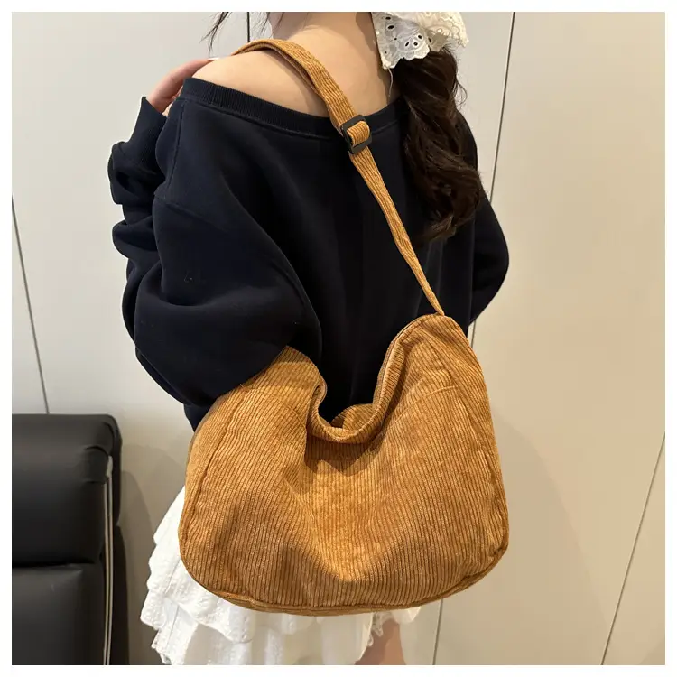 New Style Relaxed Corduroy Shoulder Bag for Women Large Capacity Crossbody Bag Korean Fashion Commuter Tote Bag Trendy Luggage and Leather Goods — feature 18