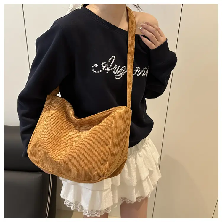New Style Relaxed Corduroy Shoulder Bag for Women Large Capacity Crossbody Bag Korean Fashion Commuter Tote Bag Trendy Luggage and Leather Goods — feature 19