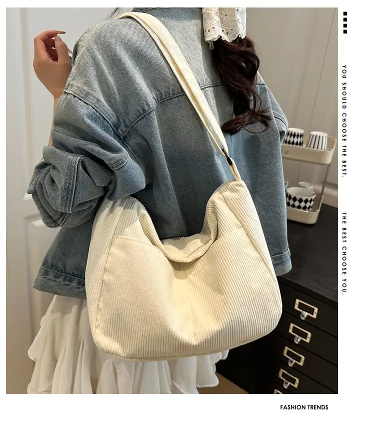 New Style Relaxed Corduroy Shoulder Bag for Women Large Capacity Crossbody Bag Korean Fashion Commuter Tote Bag Trendy Luggage and Leather Goods — feature 2