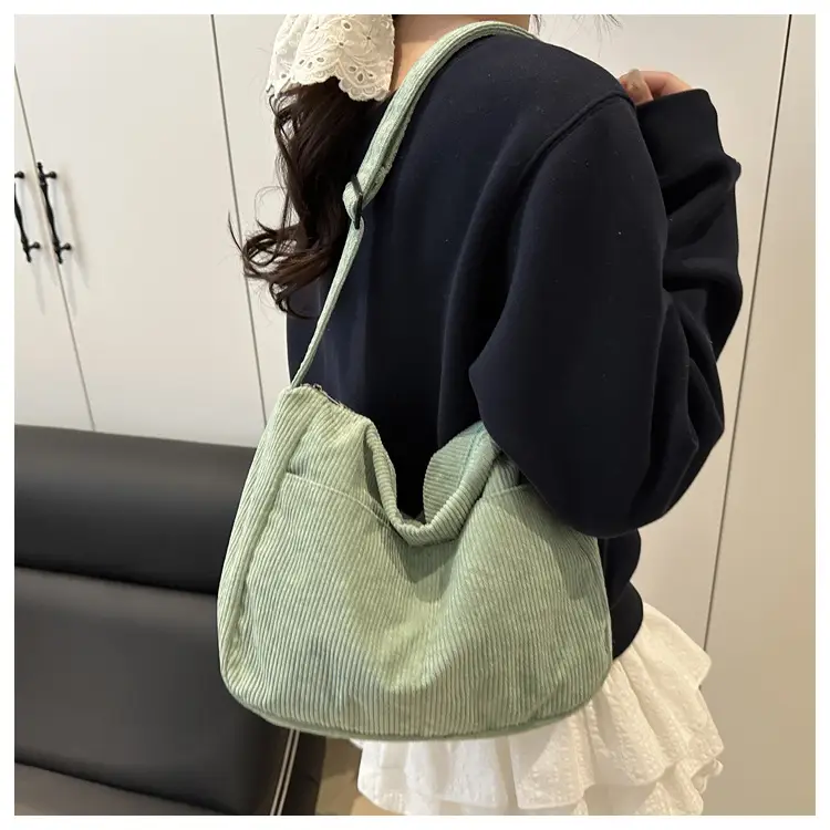 New Style Relaxed Corduroy Shoulder Bag for Women Large Capacity Crossbody Bag Korean Fashion Commuter Tote Bag Trendy Luggage and Leather Goods — feature 21