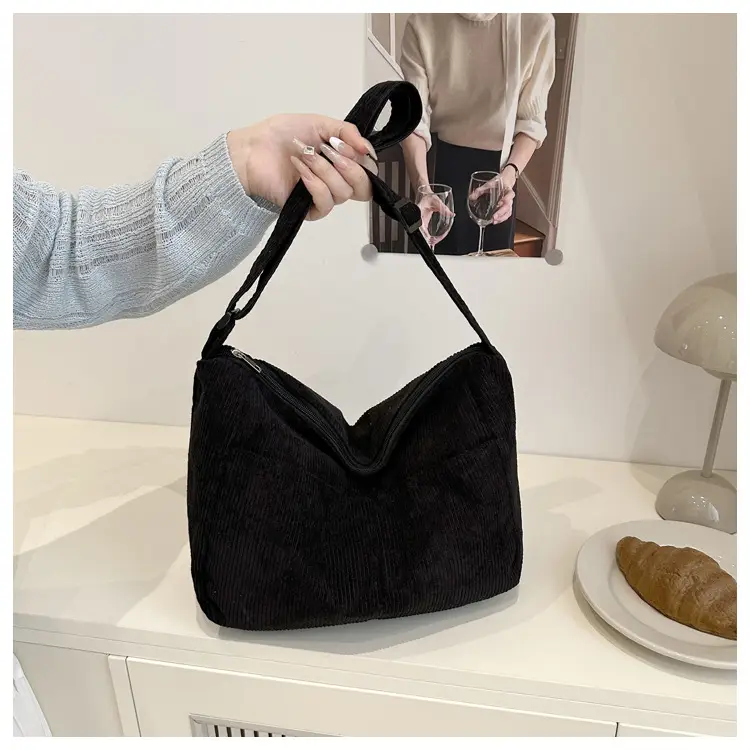 New Style Relaxed Corduroy Shoulder Bag for Women Large Capacity Crossbody Bag Korean Fashion Commuter Tote Bag Trendy Luggage and Leather Goods — feature 22