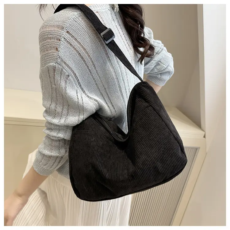 New Style Relaxed Corduroy Shoulder Bag for Women Large Capacity Crossbody Bag Korean Fashion Commuter Tote Bag Trendy Luggage and Leather Goods — feature 23