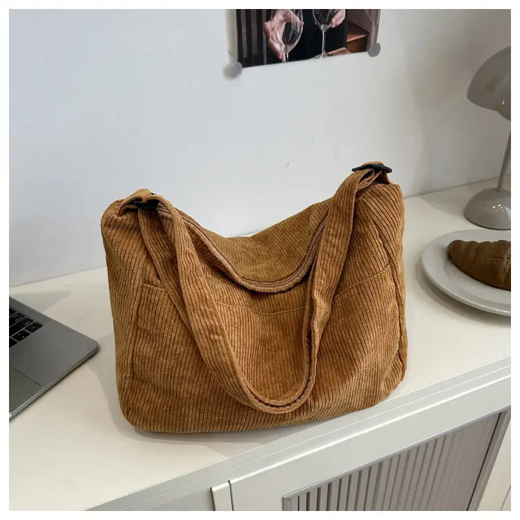 New Style Relaxed Corduroy Shoulder Bag for Women Large Capacity Crossbody Bag Korean Fashion Commuter Tote Bag Trendy Luggage and Leather Goods — feature 28