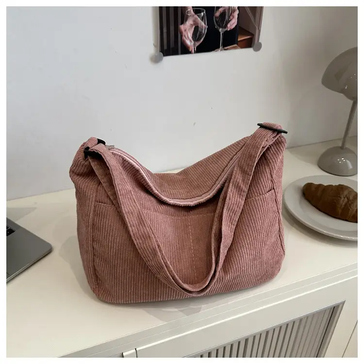New Style Relaxed Corduroy Shoulder Bag for Women Large Capacity Crossbody Bag Korean Fashion Commuter Tote Bag Trendy Luggage and Leather Goods — feature 31