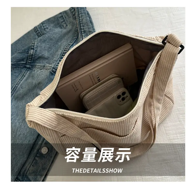 New Style Relaxed Corduroy Shoulder Bag for Women Large Capacity Crossbody Bag Korean Fashion Commuter Tote Bag Trendy Luggage and Leather Goods — feature 8