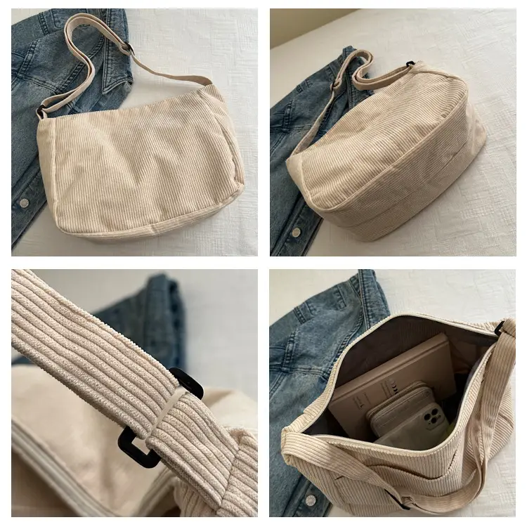 New Style Relaxed Corduroy Shoulder Bag for Women Large Capacity Crossbody Bag Korean Fashion Commuter Tote Bag Trendy Luggage and Leather Goods — feature 9