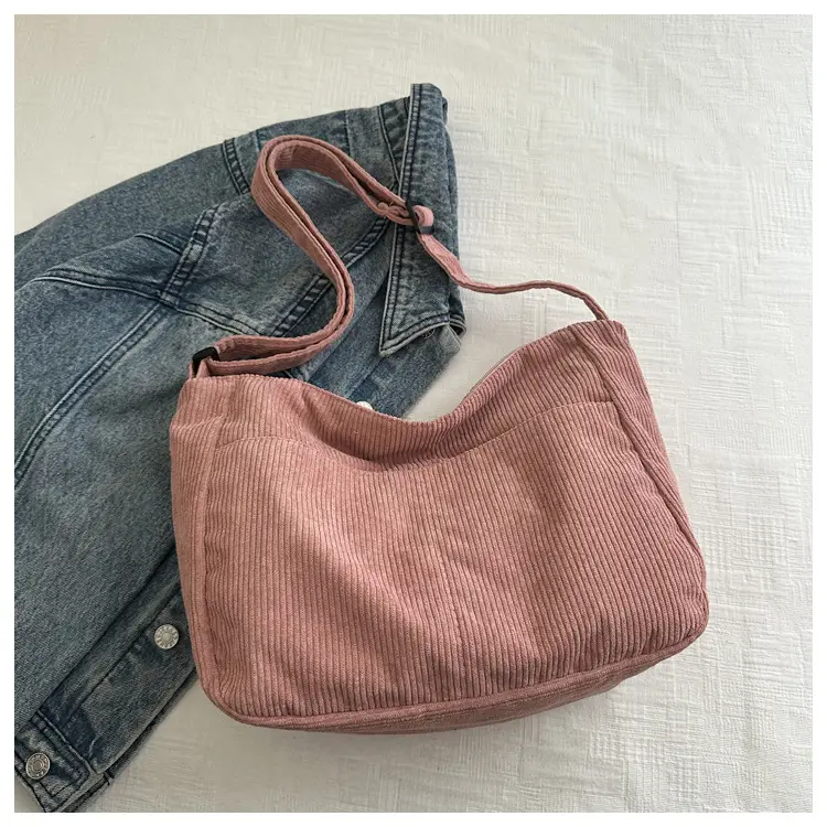 New Style Relaxed Corduroy Shoulder Bag for Women Large Capacity Crossbody Bag Korean Fashion Commuter Tote Bag Trendy Luggage and Leather Goods - Image 7