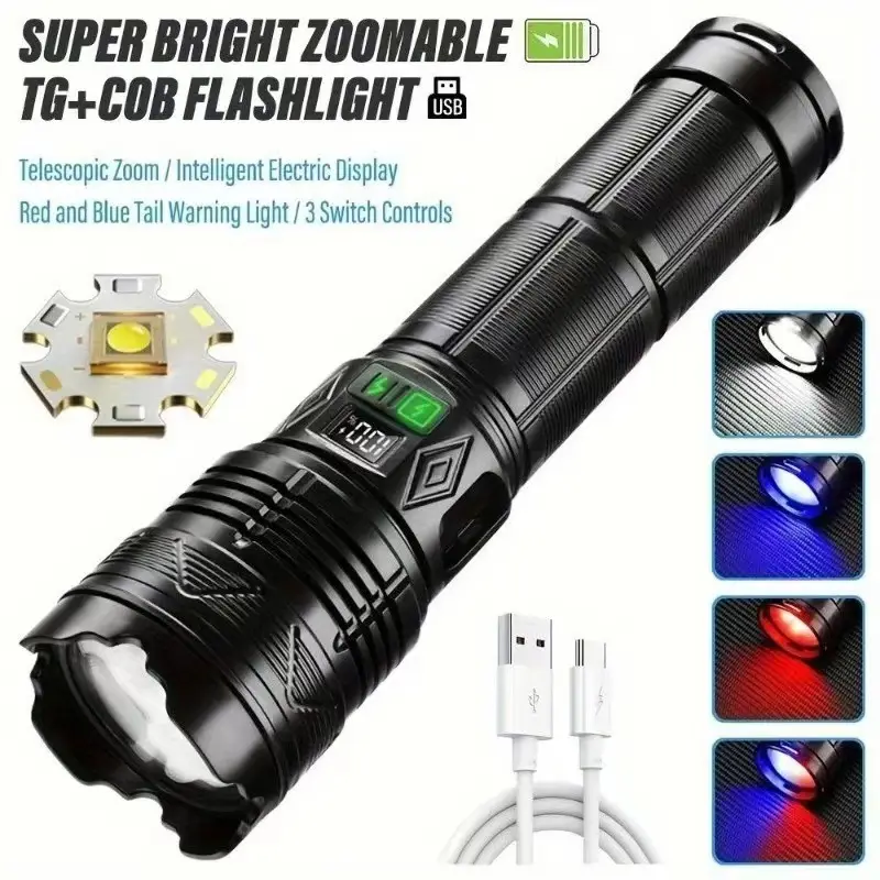 Super Bright Zoom Telescopic Flashlight with Red Blue Light - Image 3
