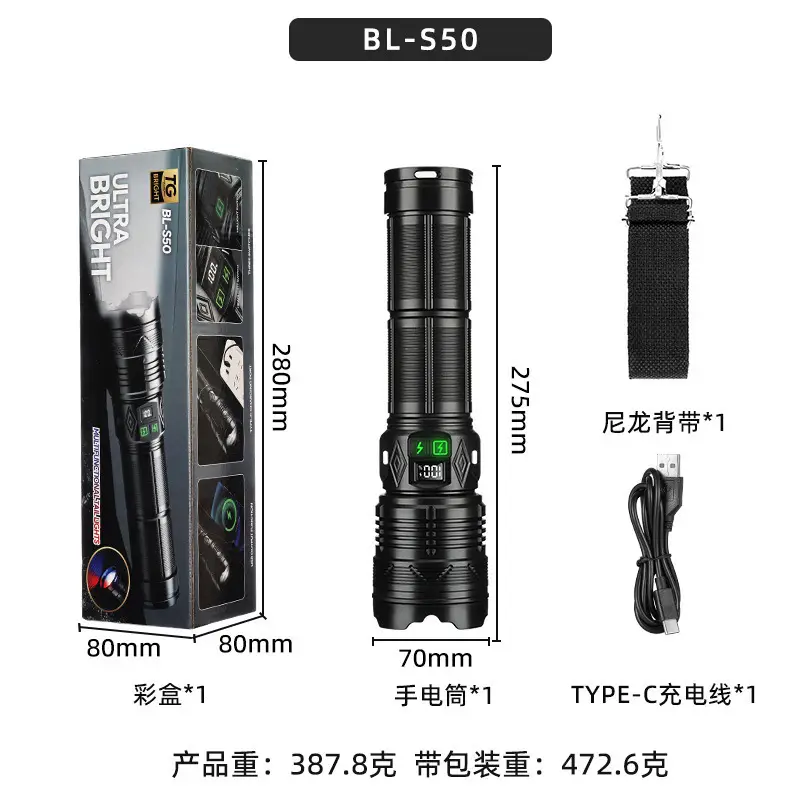 Super Bright Zoom Telescopic Flashlight with Red Blue Light
