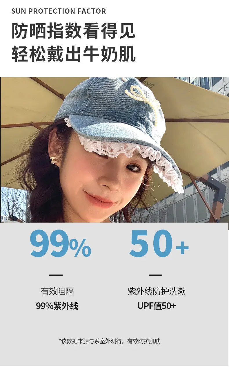 Women Denim Baseball Cap Pearl Bow Lace Trim — feature 5