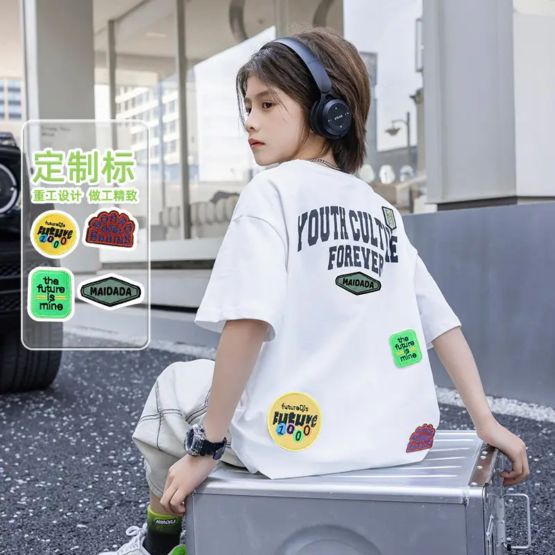 2026 Boys T-Shirt White Heavy Duty Panda Yuan Yuan Cotton Summer - Image 2