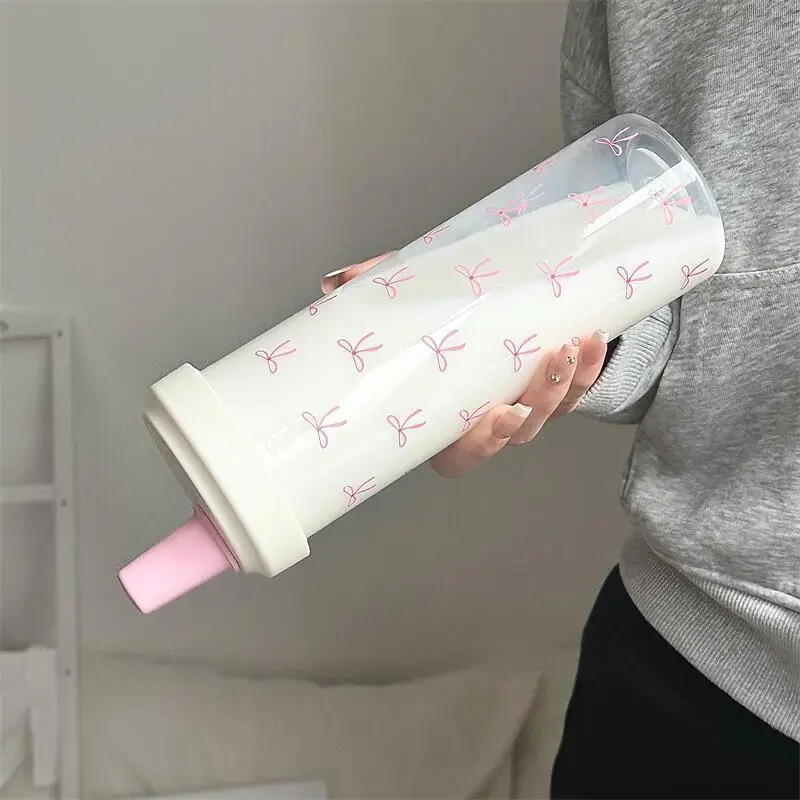 Pink Bow Water Cup with Straw for Girls - Image 6