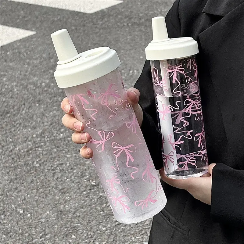Pink Bow Water Cup with Straw for Girls - Image 3
