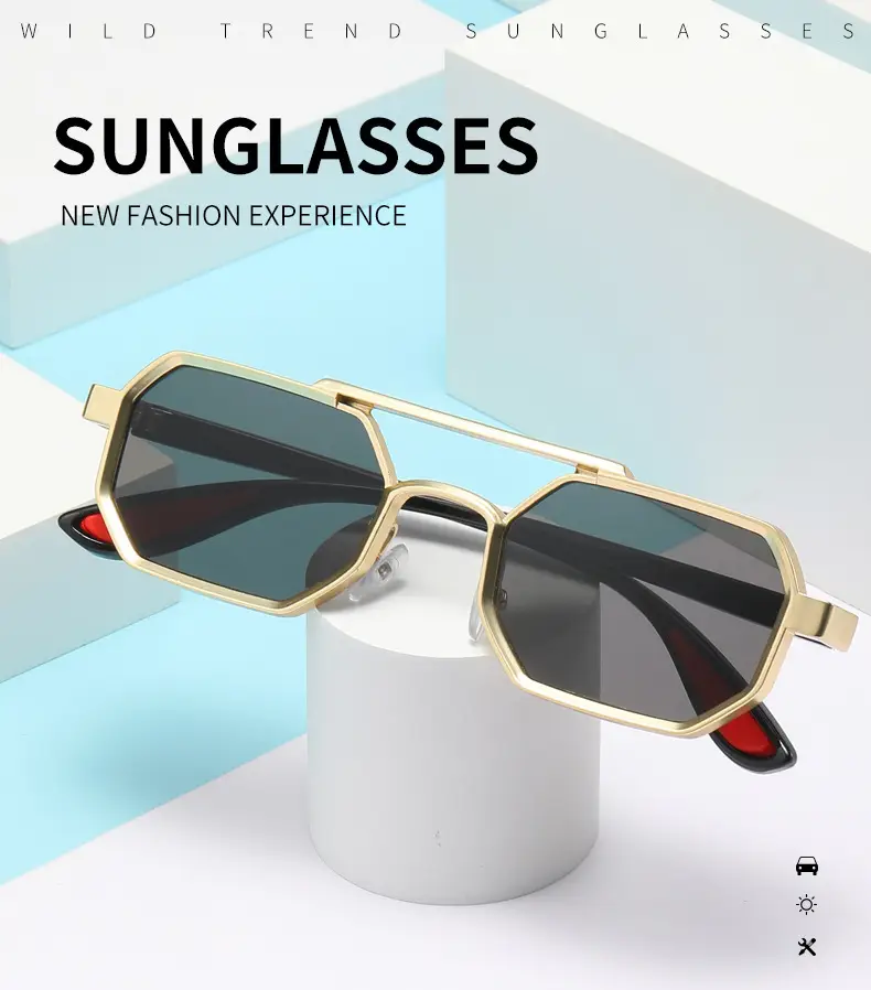 Cross-border Retro Sun Glasses Metal Double Beam β feature 3