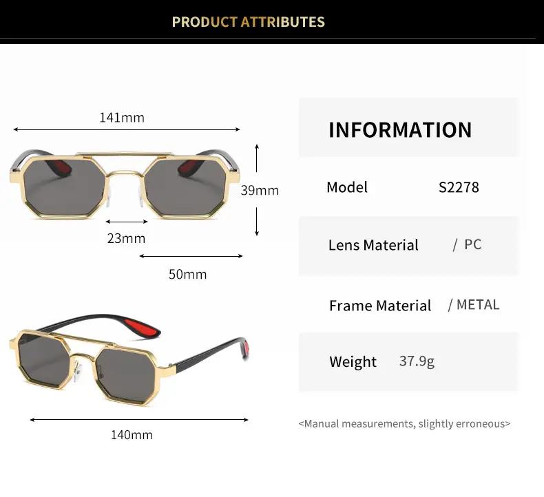Cross-border Retro Sun Glasses Metal Double Beam β feature 9
