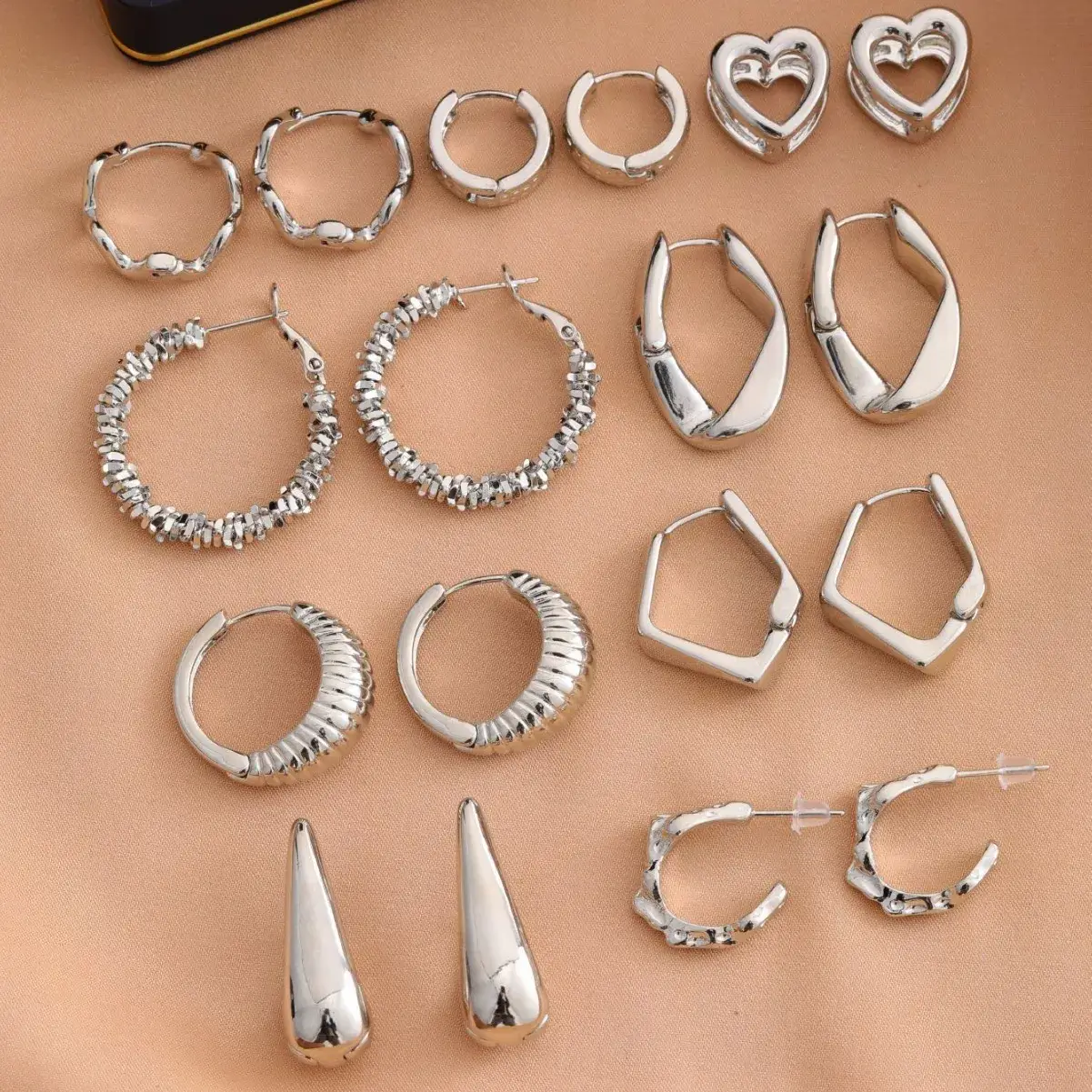 European American Textured Gold Earrings Set