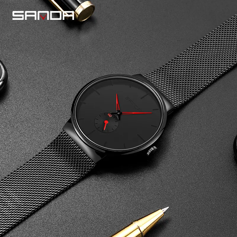 Sanda Men's Black Mesh Belt Quartz Watch - Image 6