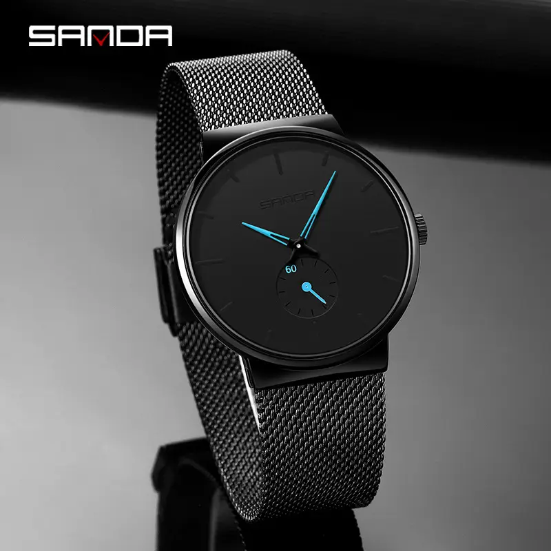 Sanda Men's Black Mesh Belt Quartz Watch - Image 7